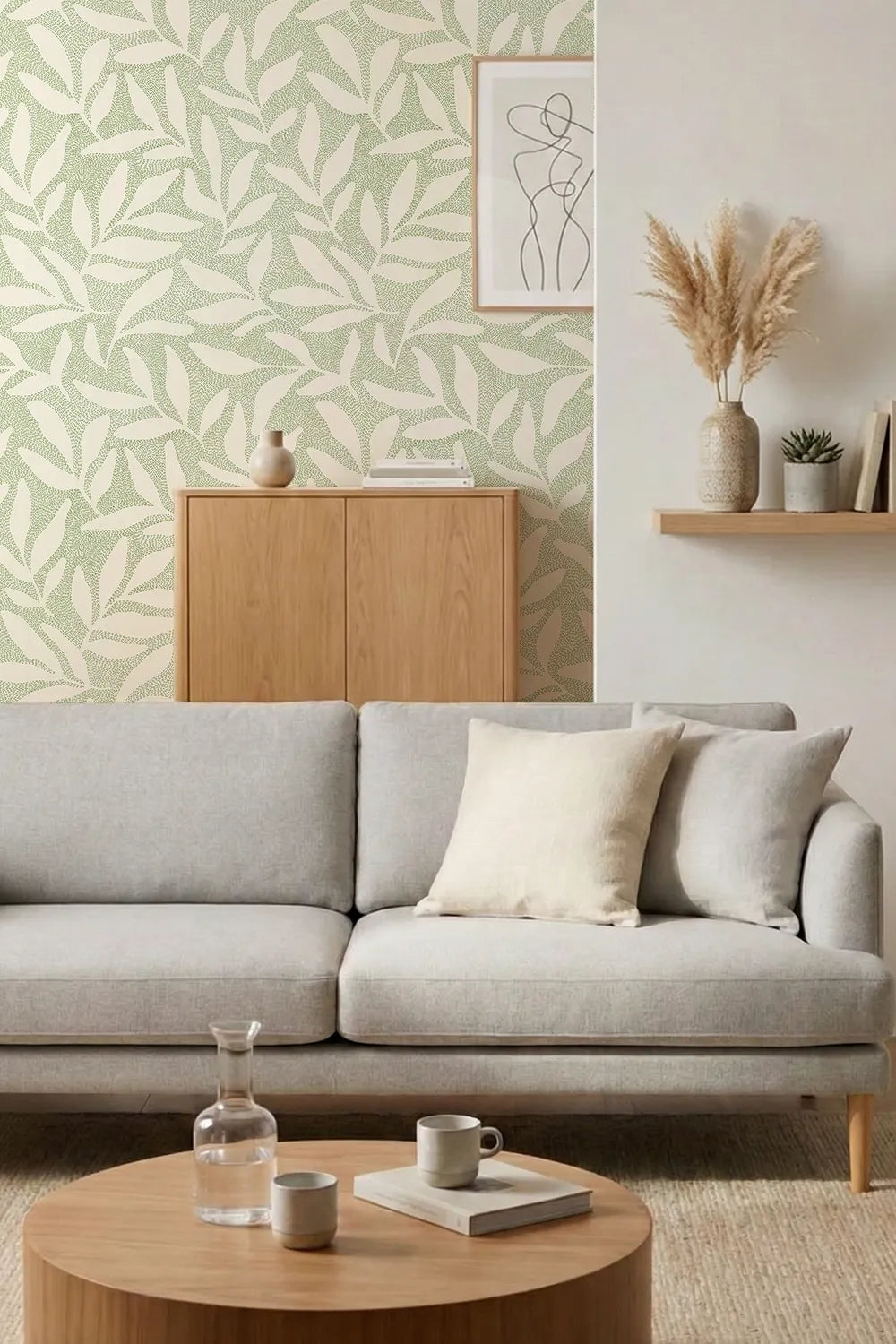 Papier peint feuilles Neora Vert Cardamome