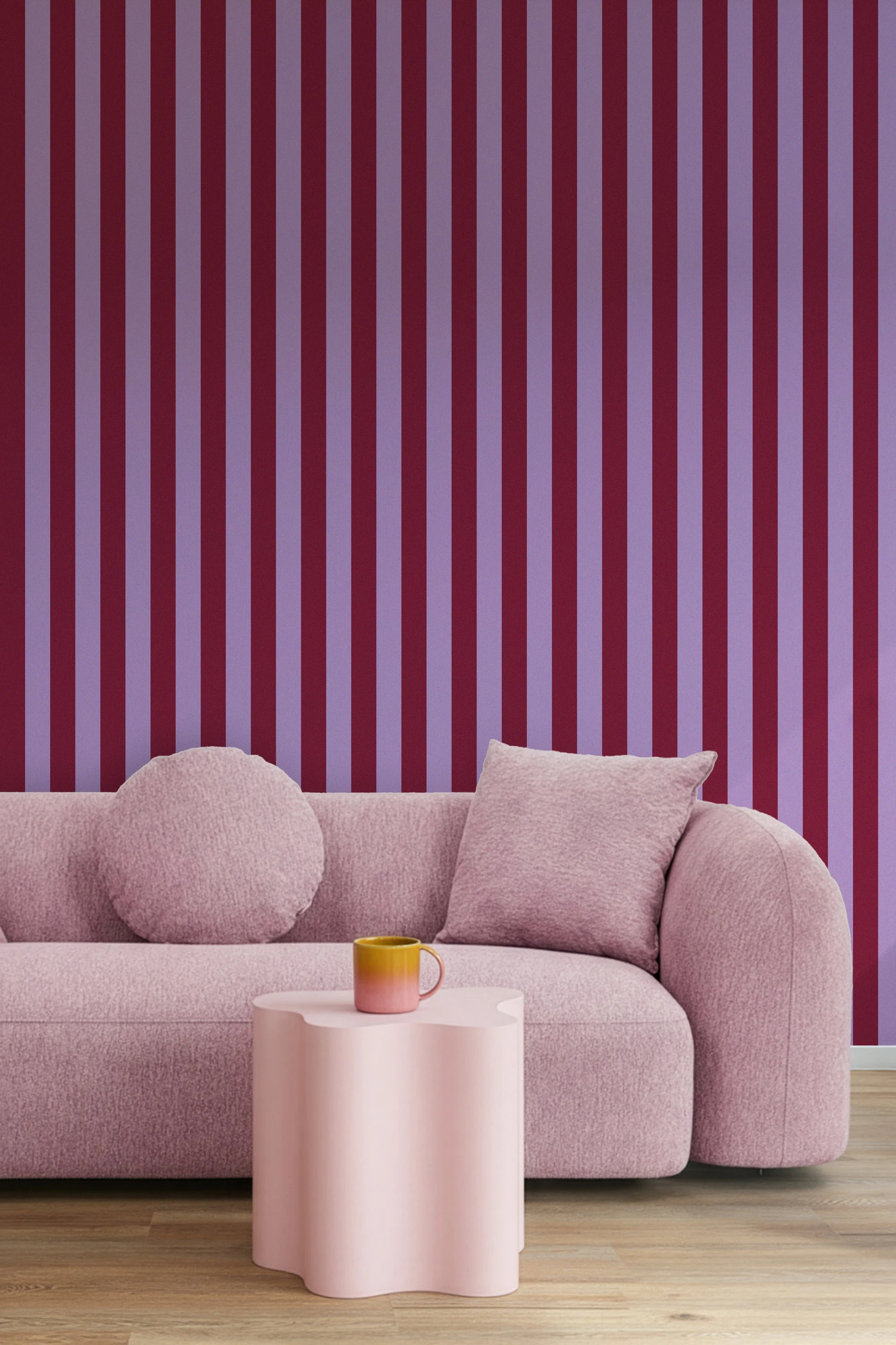 Papier peint Rayures Rouge et Lilas