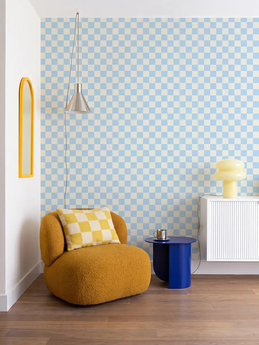 Papier peint Damier Bleu