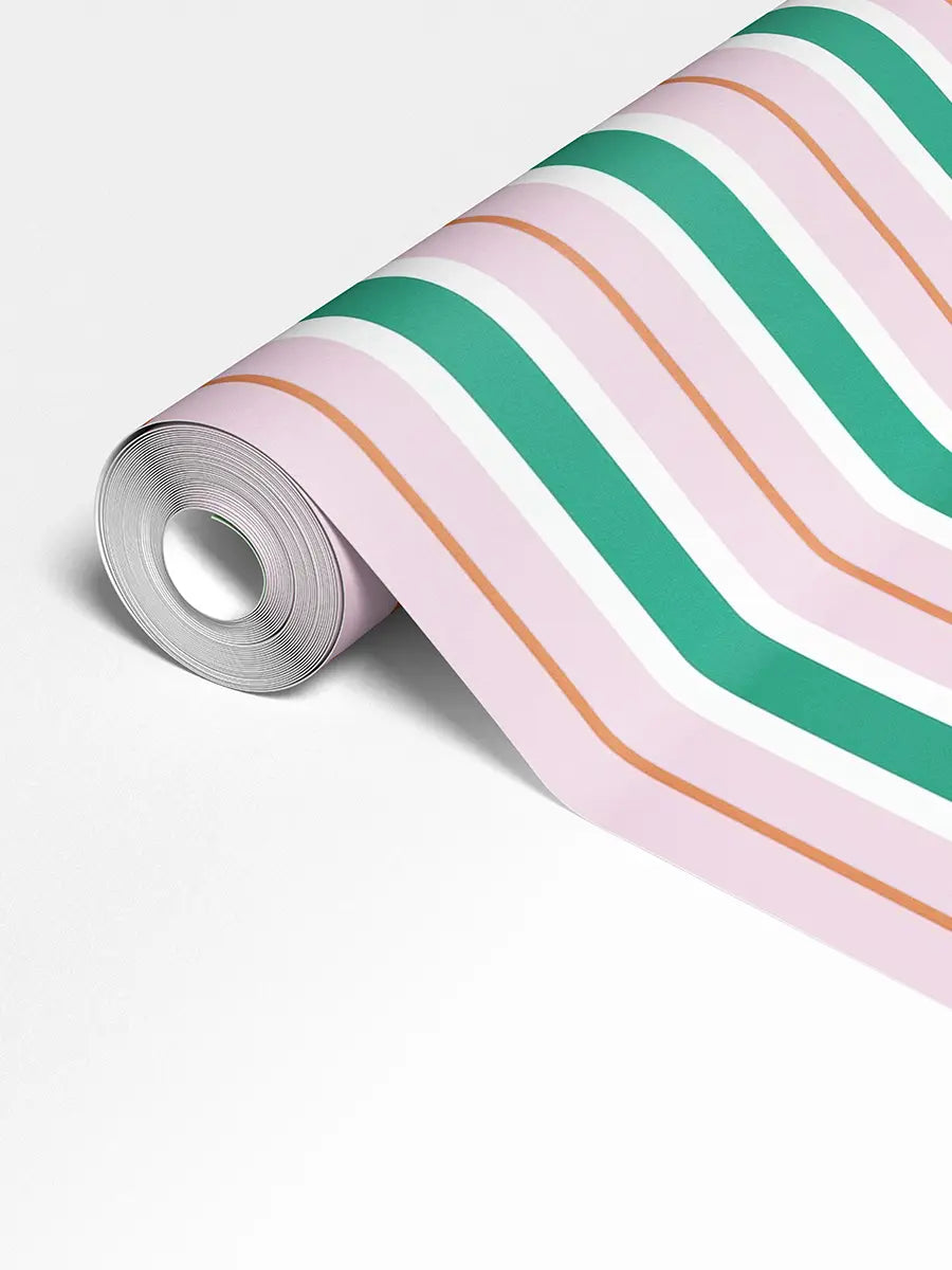 Papier peint rayures Gelato Vert et Rose