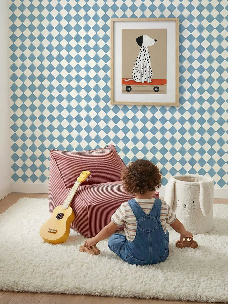 Papier peint losanges bleu ciel