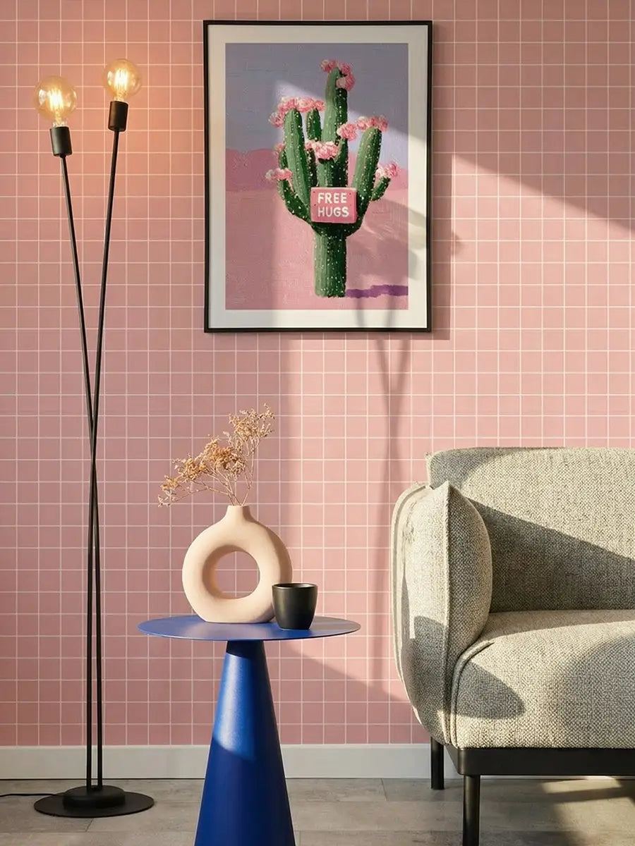 Papier peint Petits carreaux Rose Blush