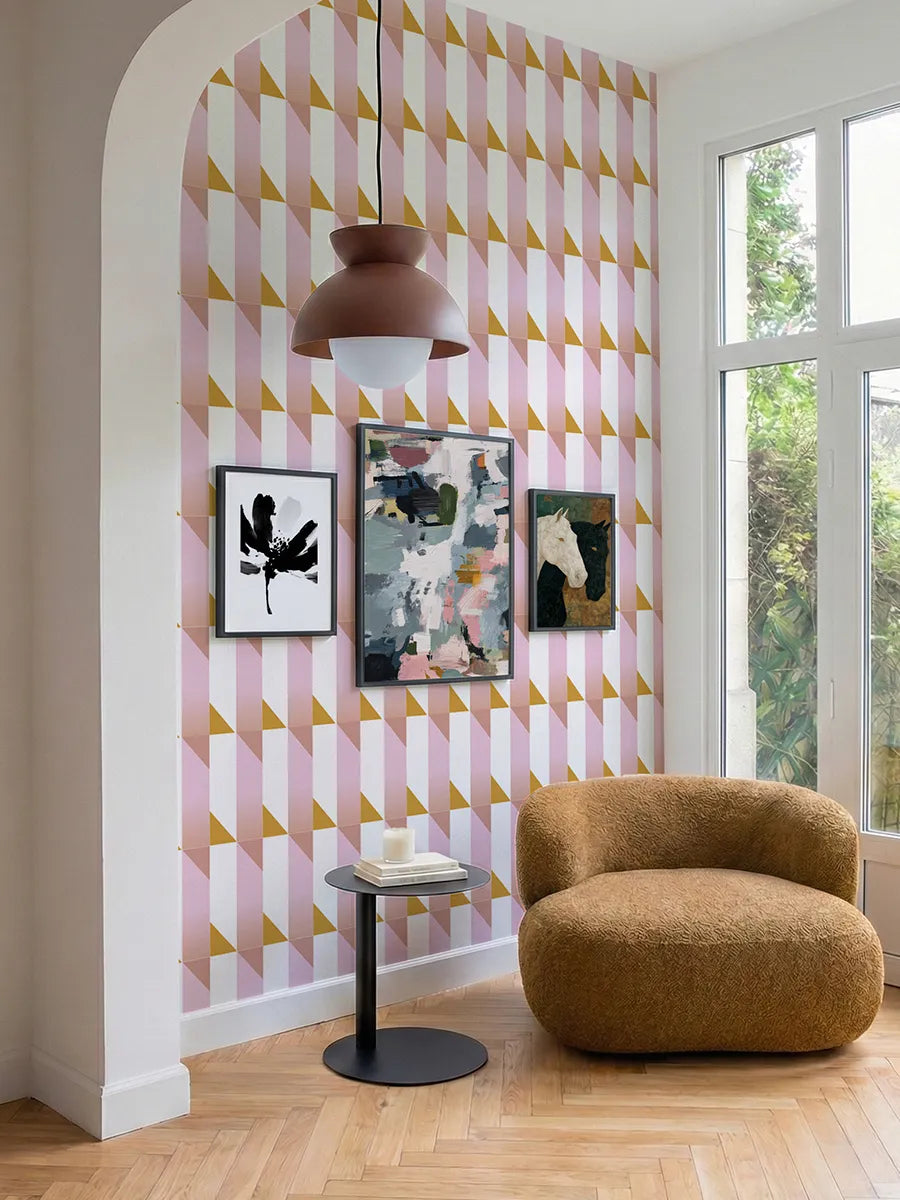 Papier peint Tangram Rose Ocre