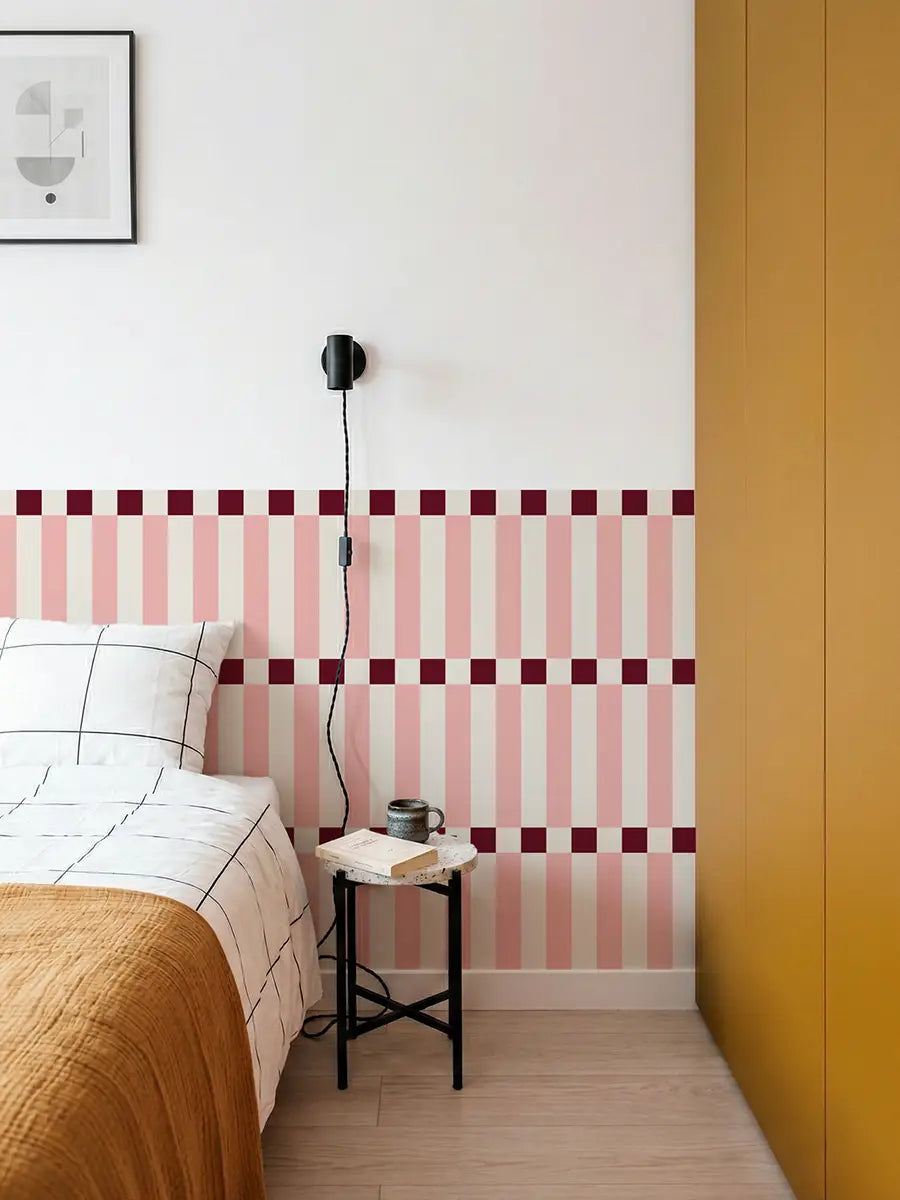 Soubassement Damier graphique Rose Blush & Bordeaux