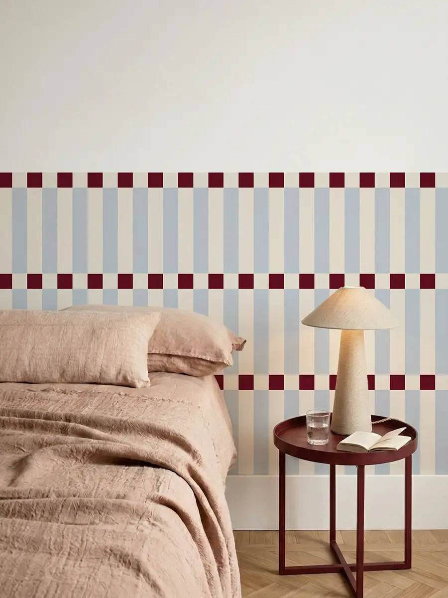 Soubassement Damier graphique Bleu ciel & Bordeaux