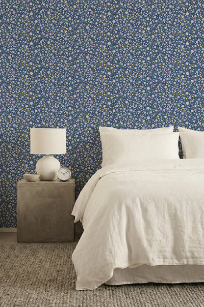 Papier peint fleurs Silena Indigo