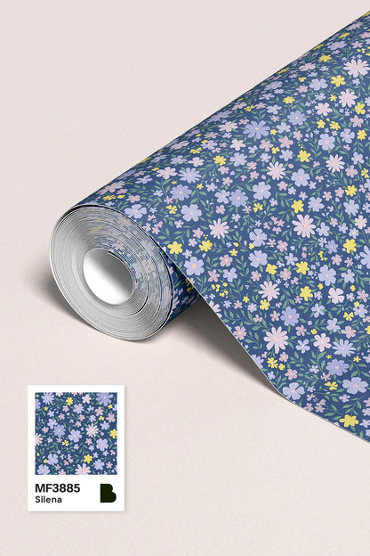 Papier peint fleurs Silena Indigo