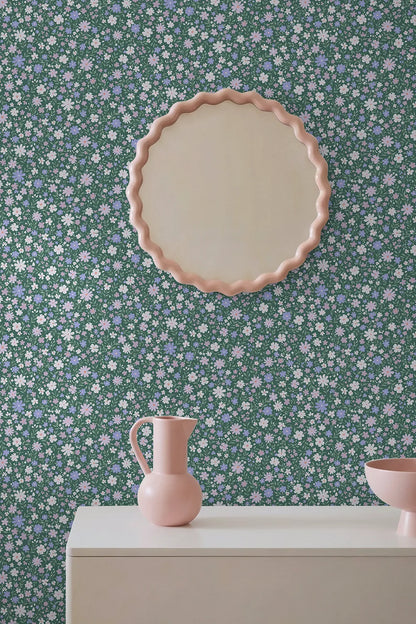 Papier peint fleurs Silena Vert prairie