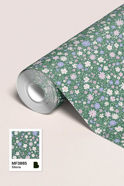 Papier peint fleurs Silena Vert prairie