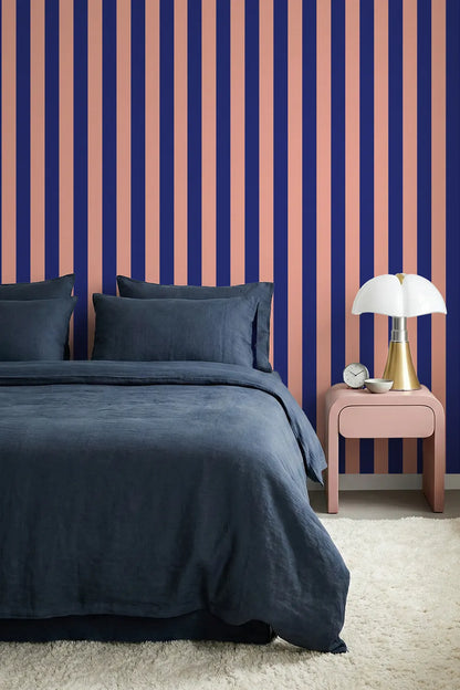 Papier peint Rayures Bleu et Rose