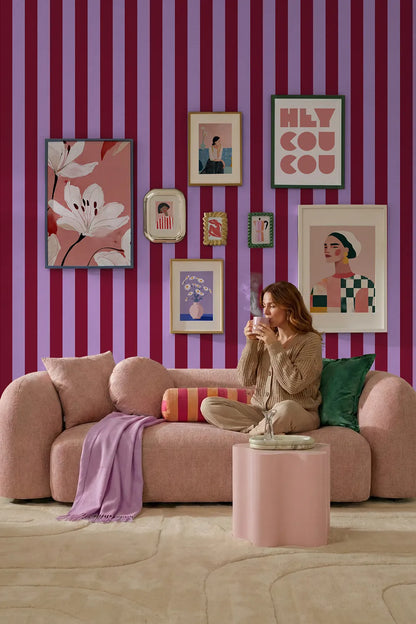 Papier peint Rayures Rouge et Lilas