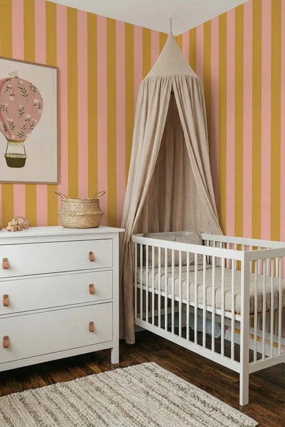 Papier peint Rayures Rose et Jaune