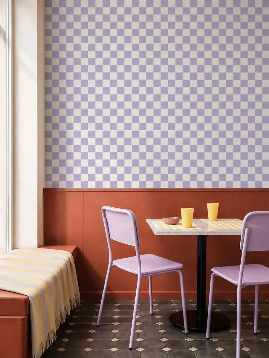 Papier peint Damier Lavande