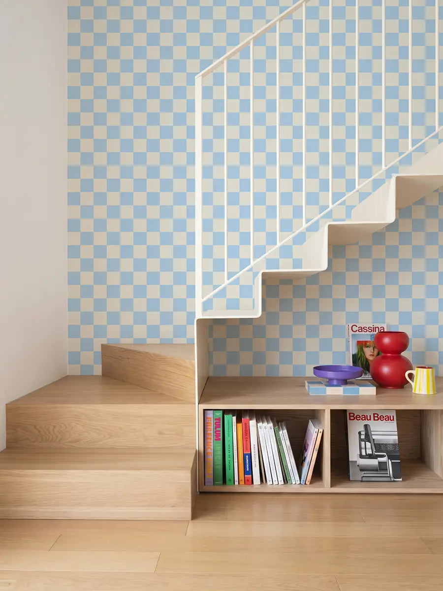 Papier peint Damier Bleu