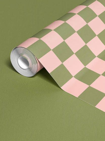 Papier peint Damier Olive/Rose
