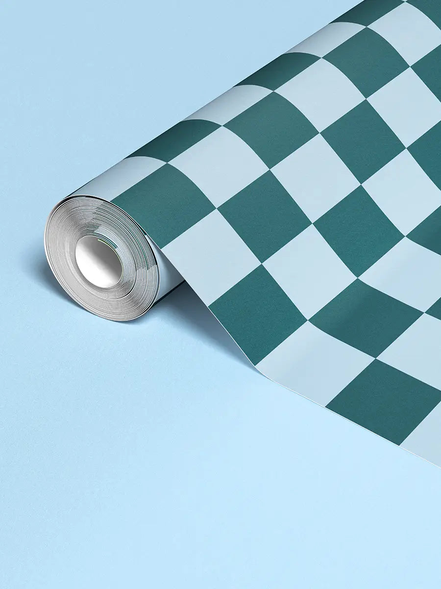Papier peint Damier Vert/Bleu