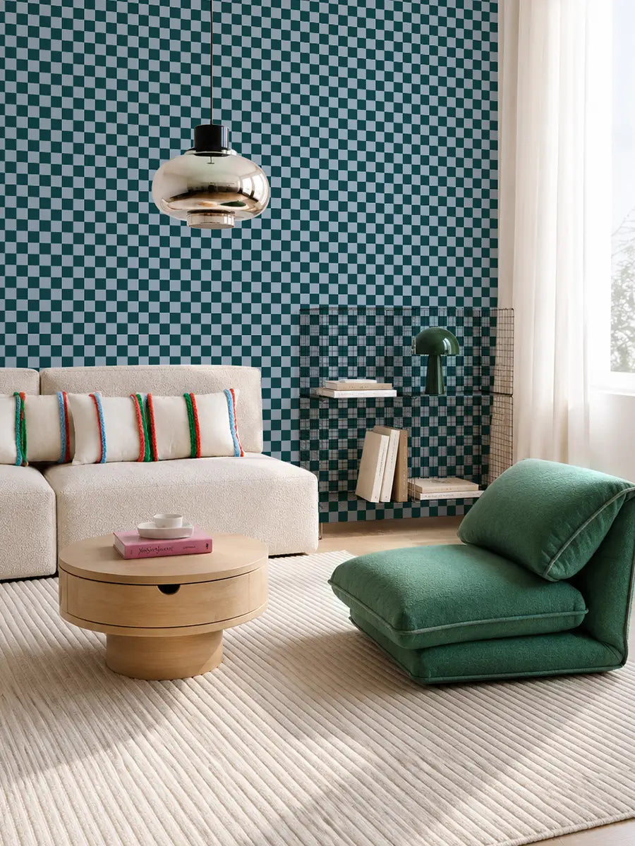 Papier peint Damier Vert/Bleu