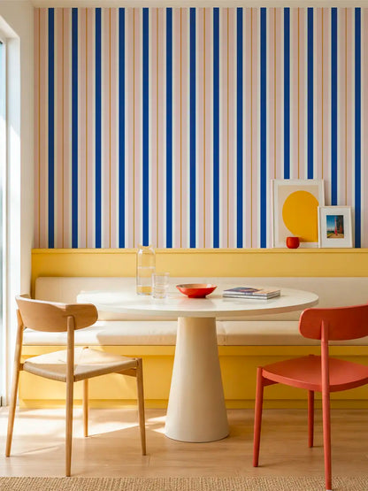 Papier peint rayures Gelato Bleu et Rose