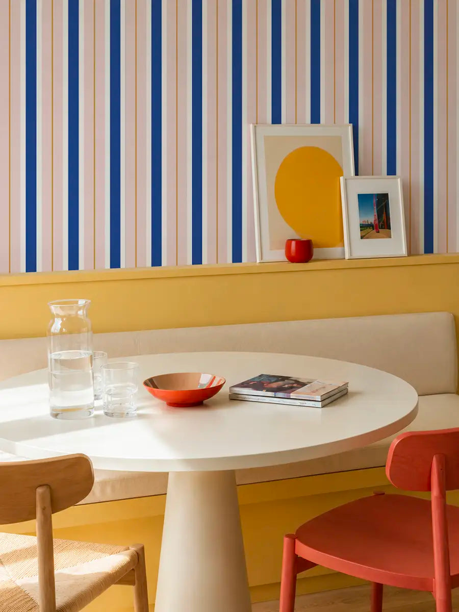 Papier peint rayures Gelato Bleu et Rose