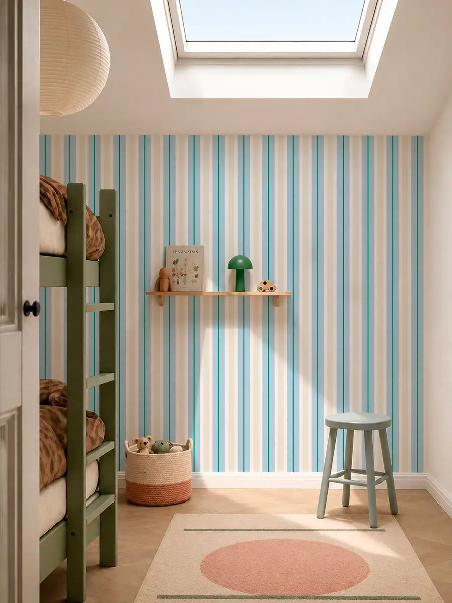 Papier peint rayures Gelato Bleu et Crème