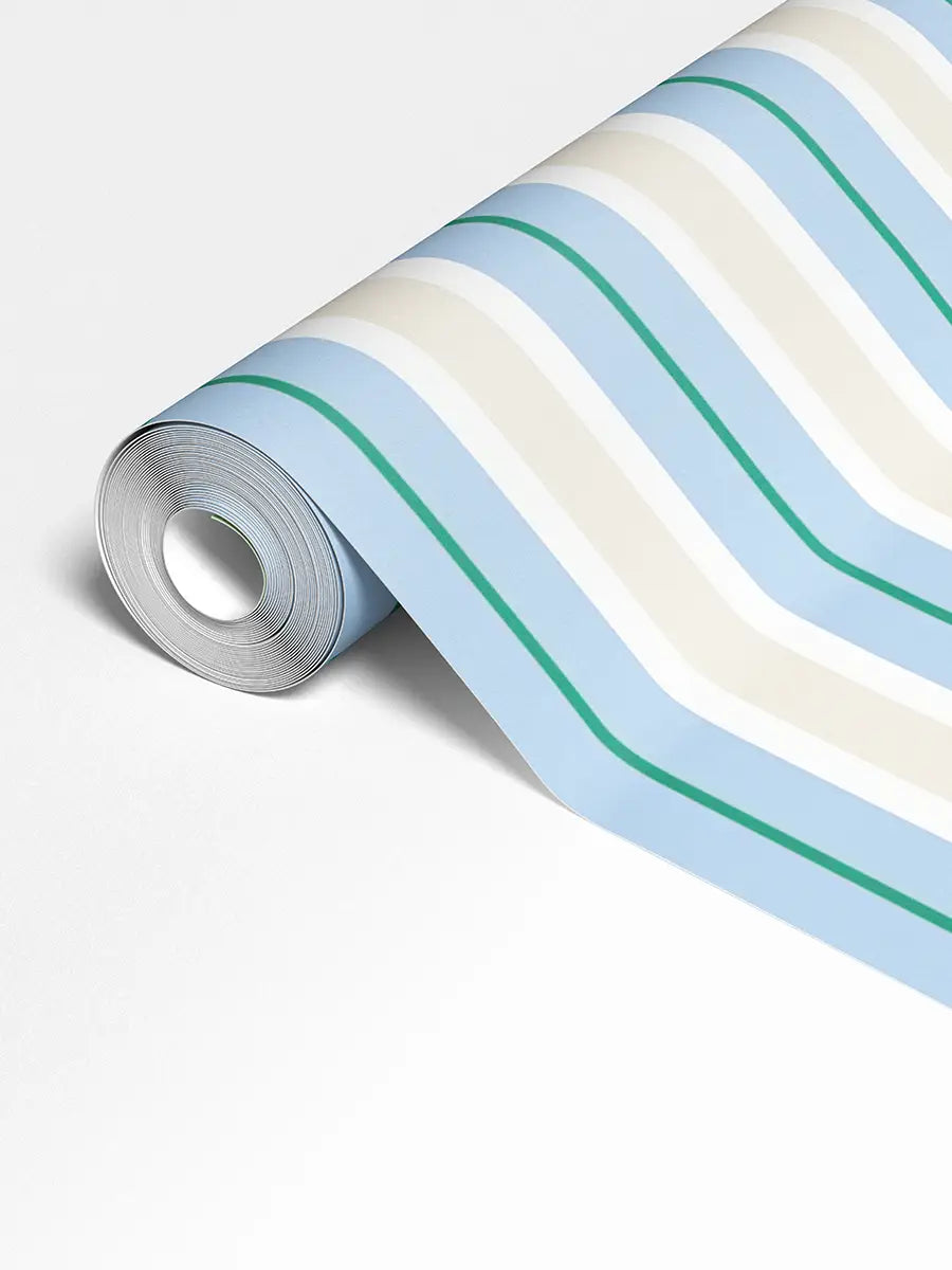 Papier peint rayures Gelato Bleu et Crème