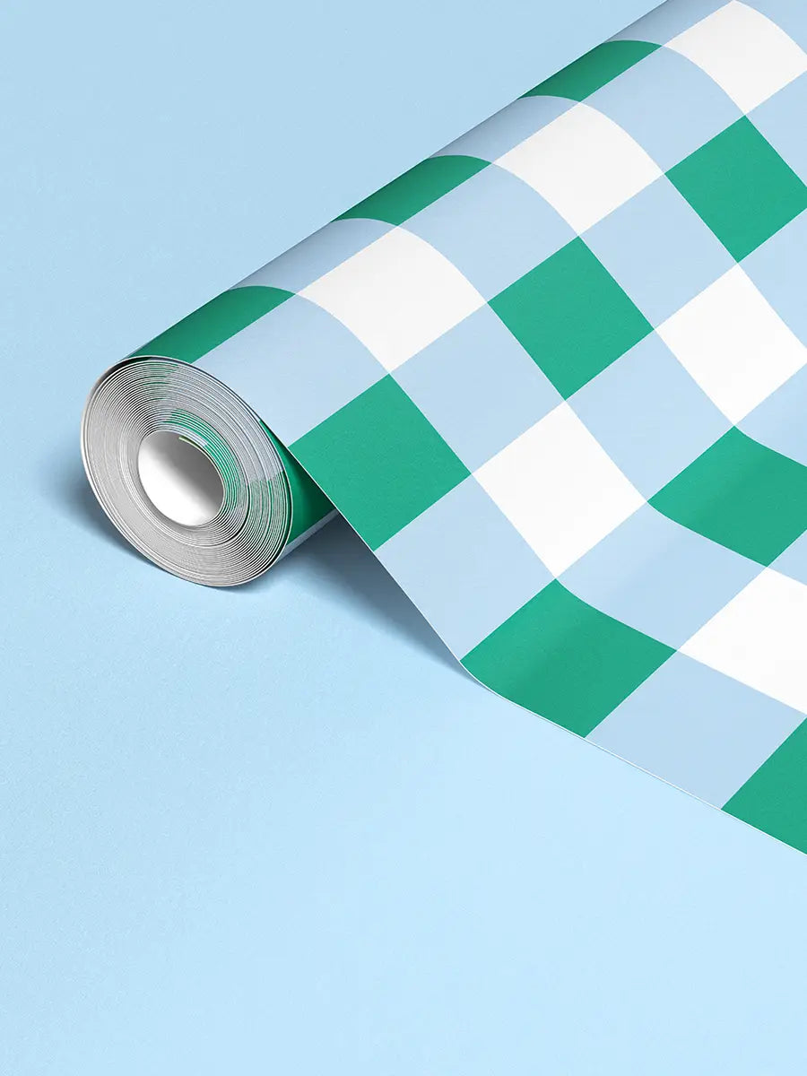 Rouleau de papier peint Vichy Bleu et Vert Beau Beau