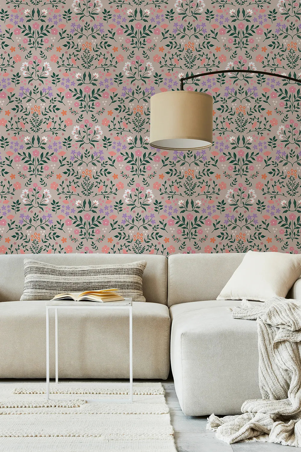 Salon design avec le papier peint végétal Jardin anglais