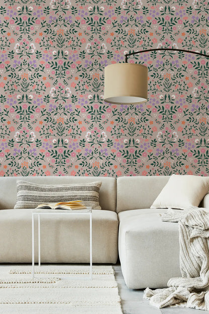 Salon design avec le papier peint végétal Jardin anglais