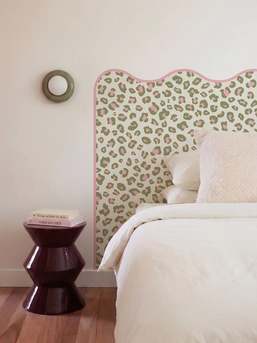 Tête de lit Léopard Vert et Rose