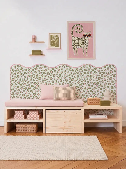 Tête de lit Léopard Vert et Rose