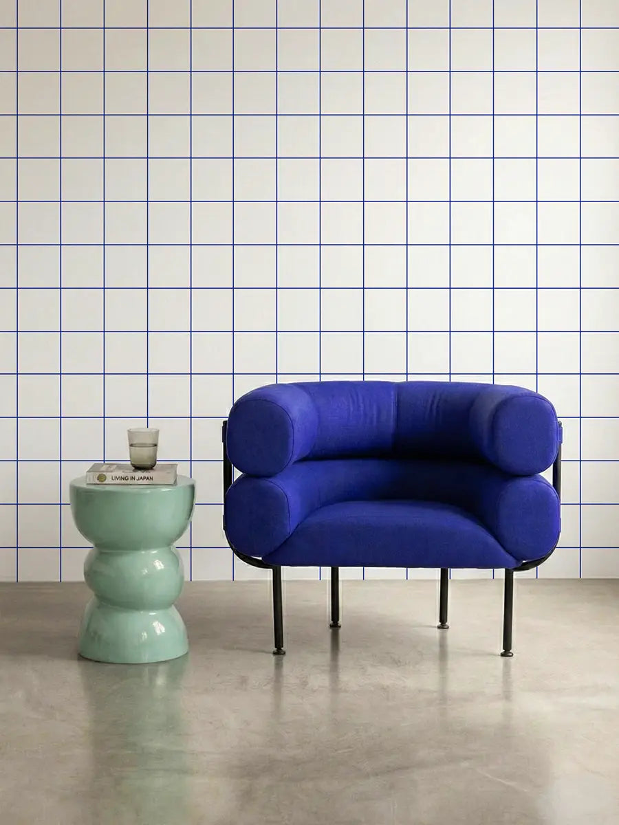 Papier peint Carreaux Bleu Outremer
