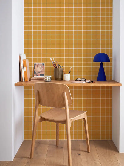 Papier peint Petits carreaux Jaune Safran