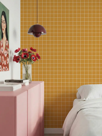 Papier peint Petits carreaux Jaune Safran