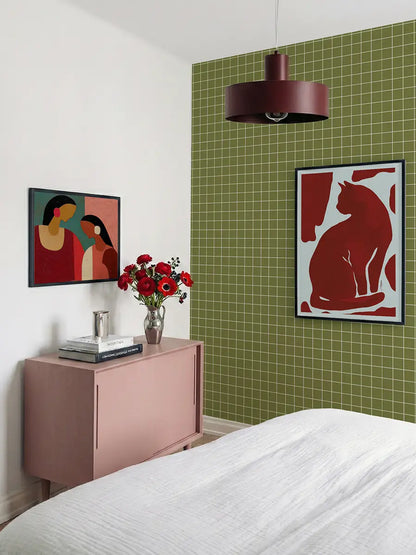 Papier peint Petits carreaux Vert Olive