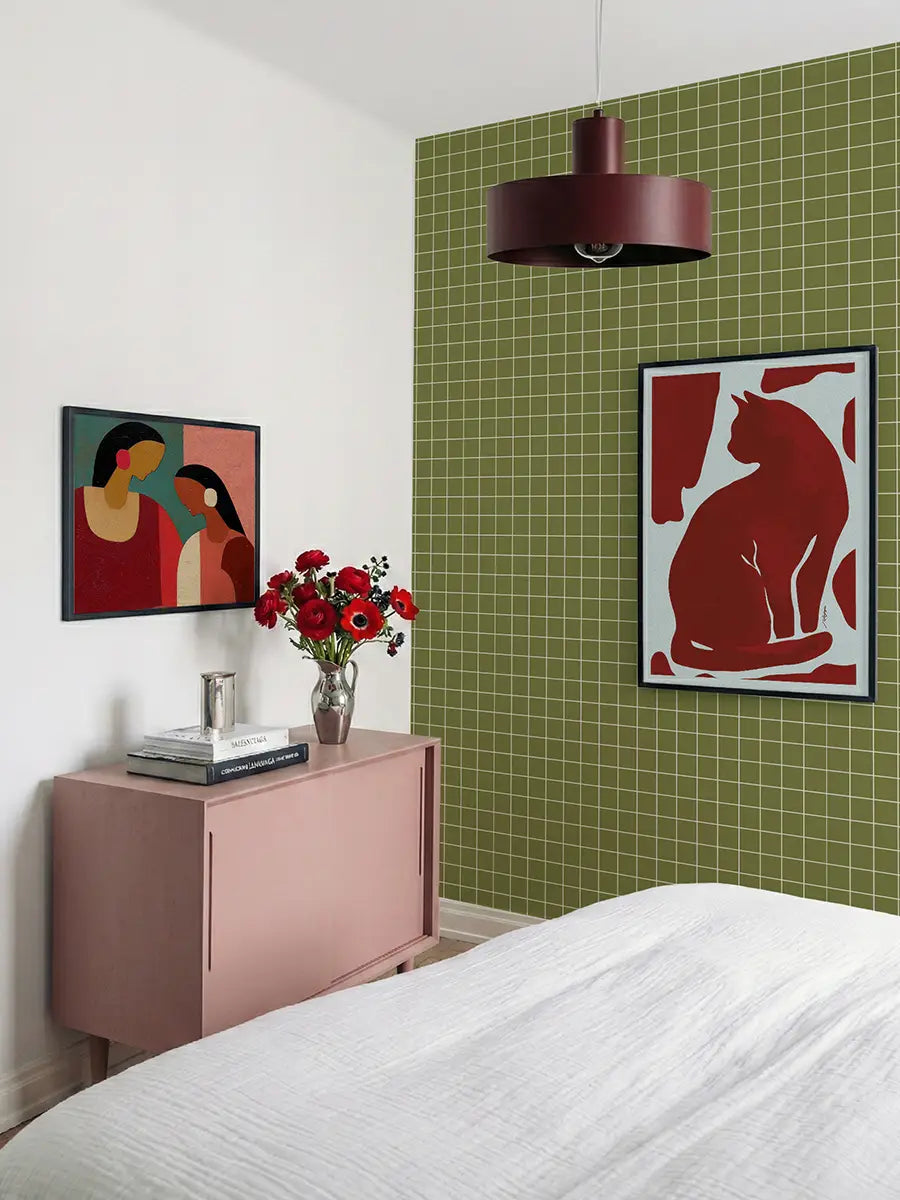 Papier peint Petits carreaux Vert Olive