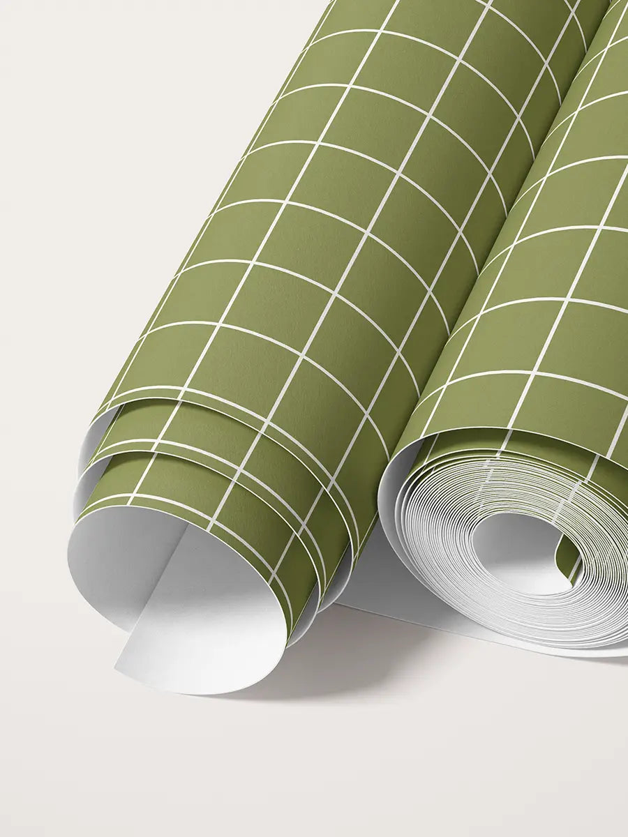 Papier peint Petits carreaux Vert Olive