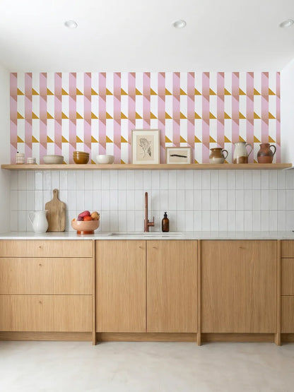 Papier peint Tangram Rose Ocre