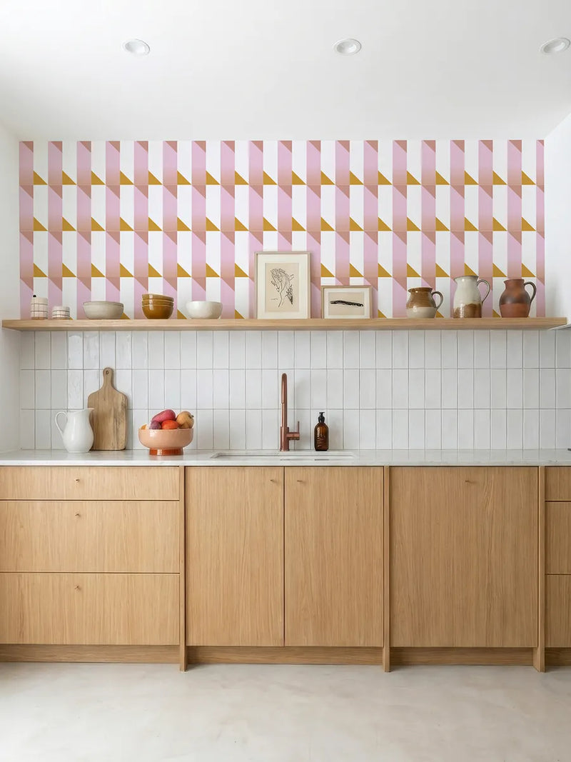 Papier peint Tangram Rose Ocre