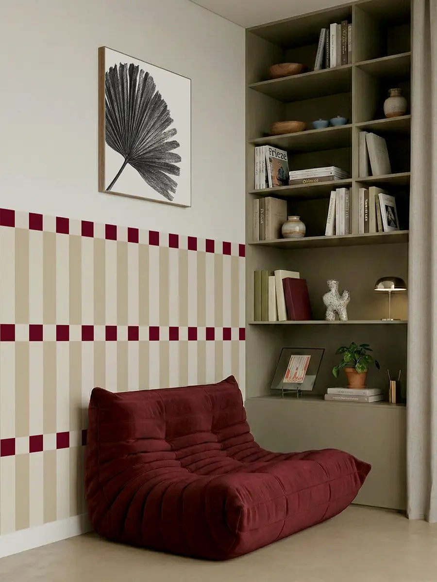 Soubassement Damier graphique Beige & Bordeaux