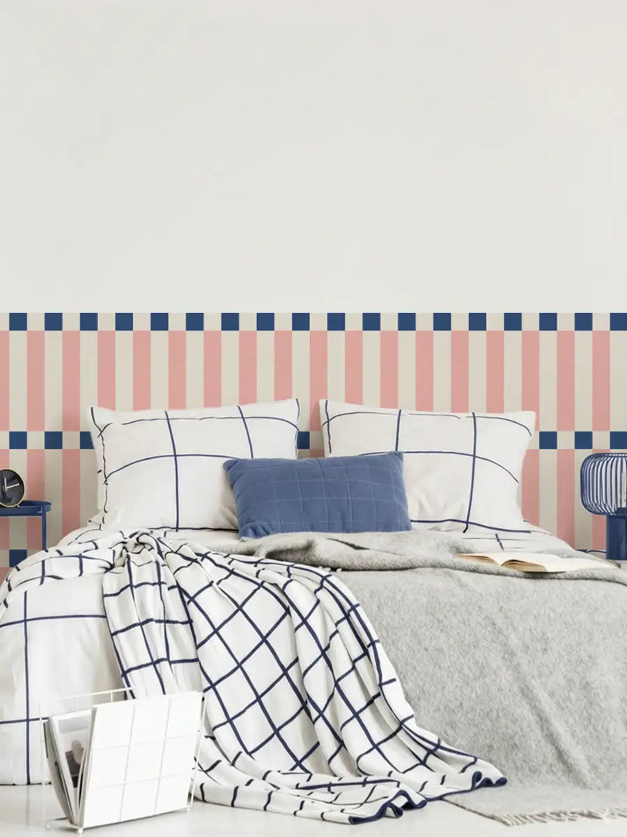 Soubassement Damier graphique Rose Blush & Bleu