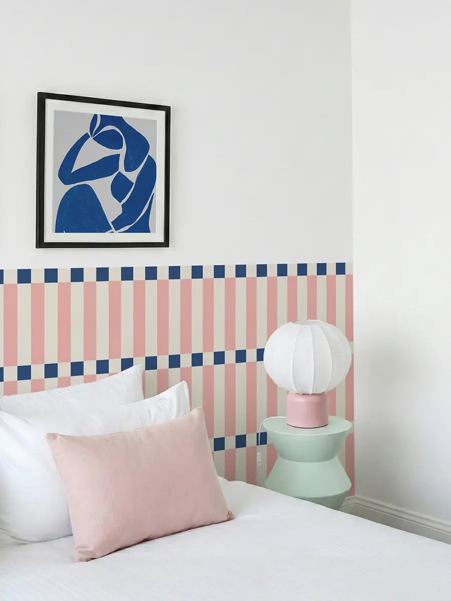 Soubassement Damier graphique Rose Blush & Bleu